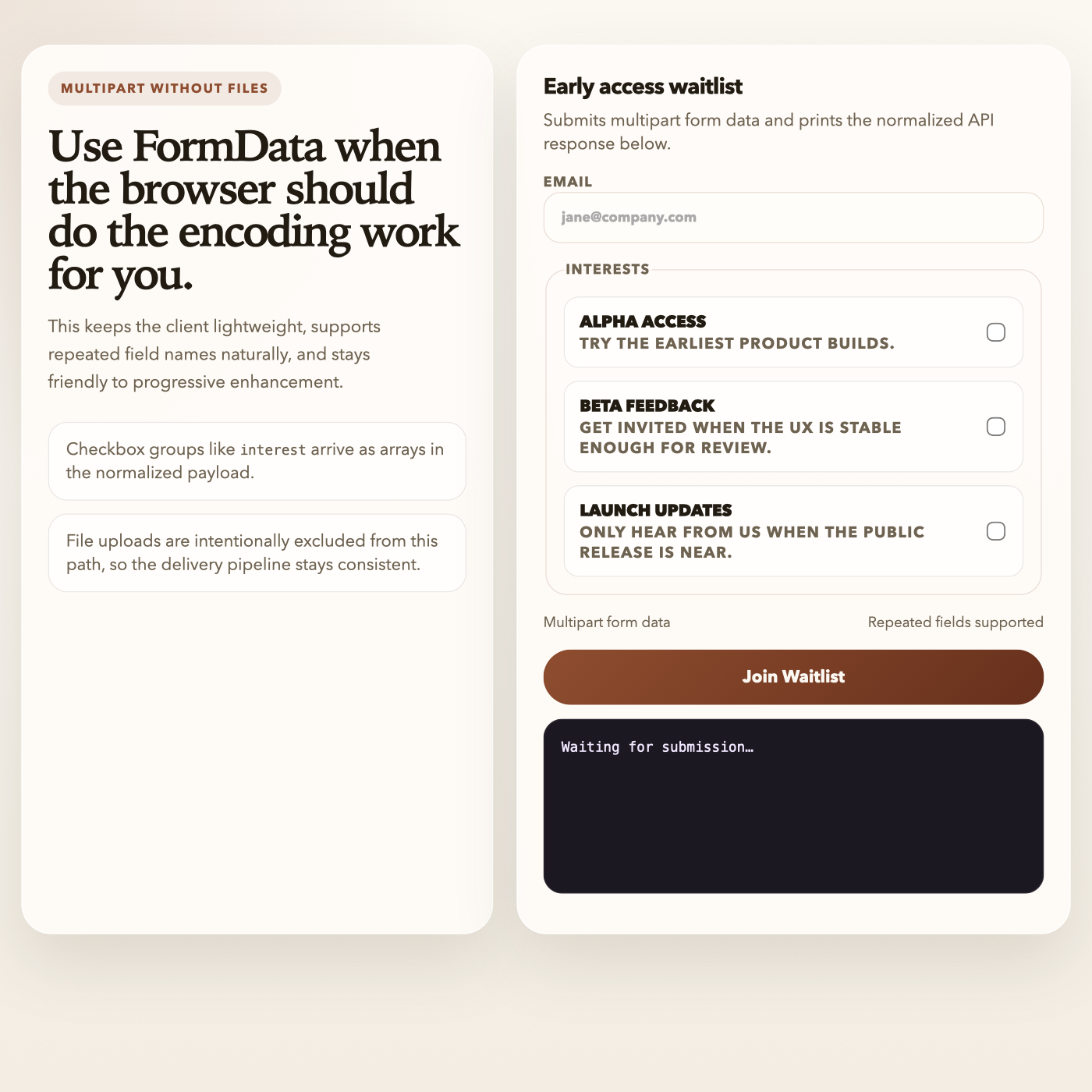 fetch() with FormData